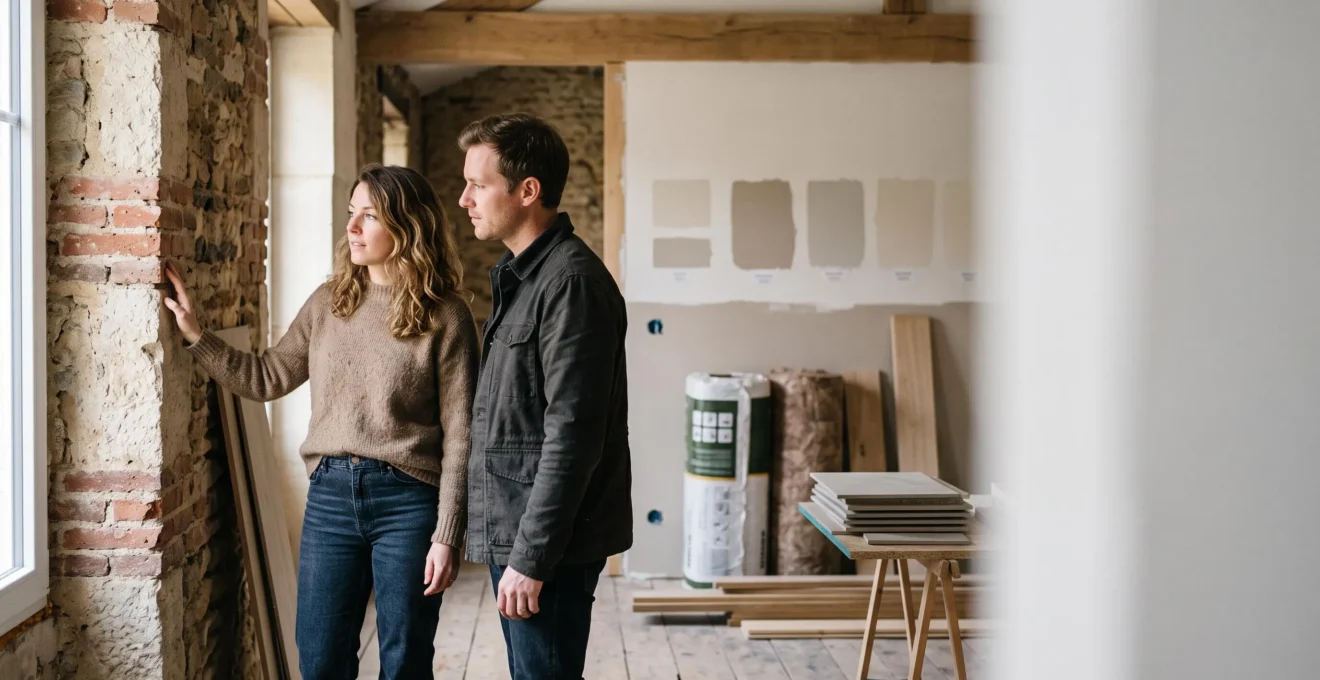 Interieur d'une maison francaise en cours de renovation illustrant les choix de priorites budgetaires
