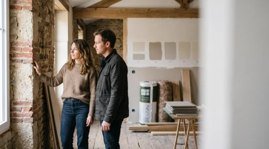 Interieur d'une maison francaise en cours de renovation illustrant les choix de priorites budgetaires