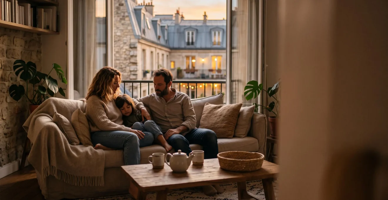 Salon chaleureux et lumineux d'une maison familiale française incarnant un cocon de confort