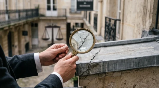 Photographie symbolique d'un constat de travaux réalisé par un commissaire de justice devant une façade française, illustrant la valeur juridique du procès-verbal.