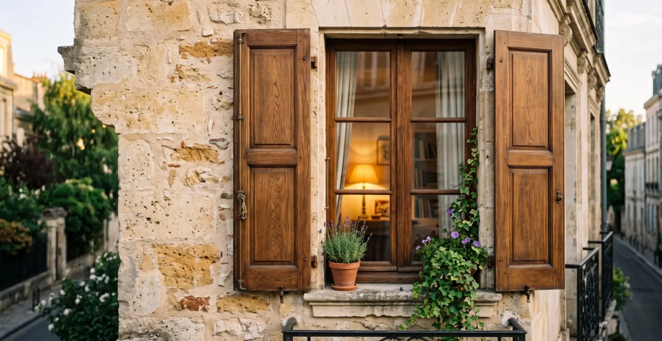 Fenêtre en bois fraîchement rénovée sur la façade d'une maison de caractère française, symbole de valorisation immobilière