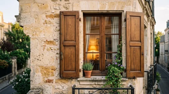 Fenêtre en bois fraîchement rénovée sur la façade d'une maison de caractère française, symbole de valorisation immobilière