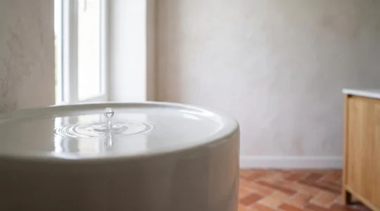 Salle de bain moderne et épurée illustrant la modernisation des sanitaires pour économiser l'eau